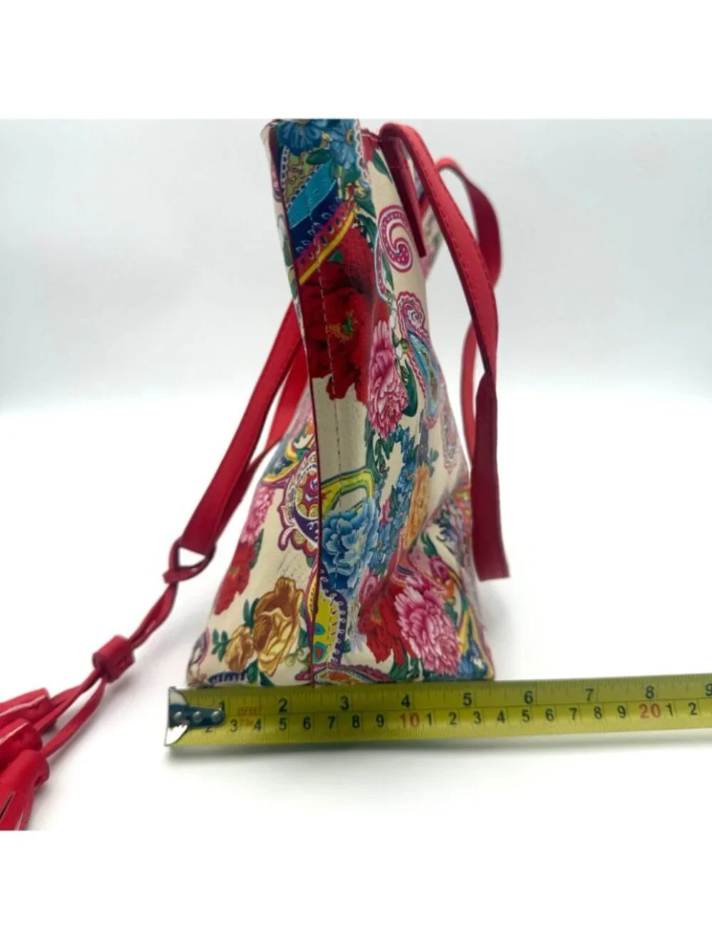 Floral Paisley Tote Bag Red Multicolor Tassel Shoulder Handbag Large Purse